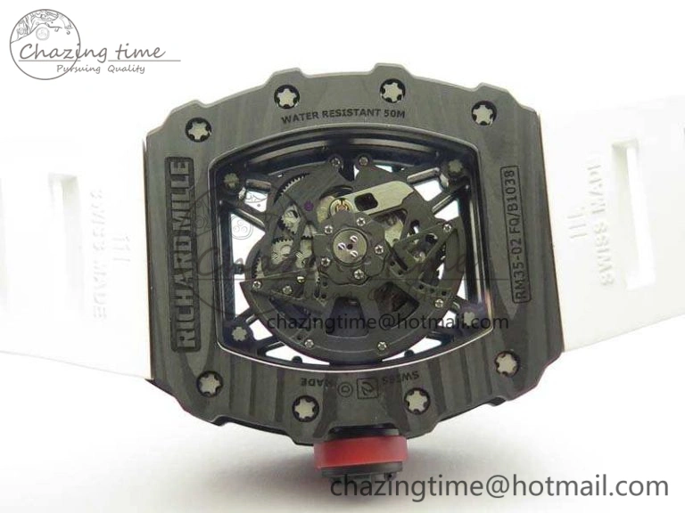 RM035-02 Forged Carbon Case KVF Best Edition Skeleton Dial On White Rubber Strap MIYOTA8215 V Upgraded 9498