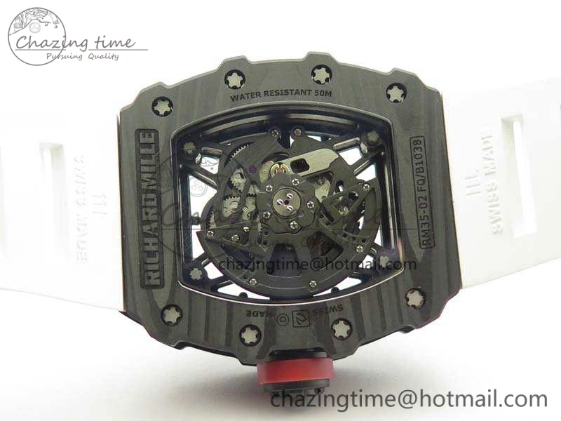 RM035-02 Forged Carbon Case KVF Best Edition Skeleton Dial On White Rubber Strap MIYOTA8215 V Upgraded 9498