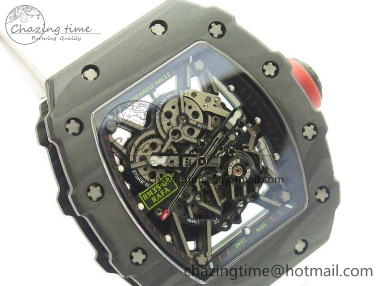 RM035-02 Forged Carbon Case KVF Best Edition Skeleton Dial On White Rubber Strap MIYOTA8215 V Upgraded 9498