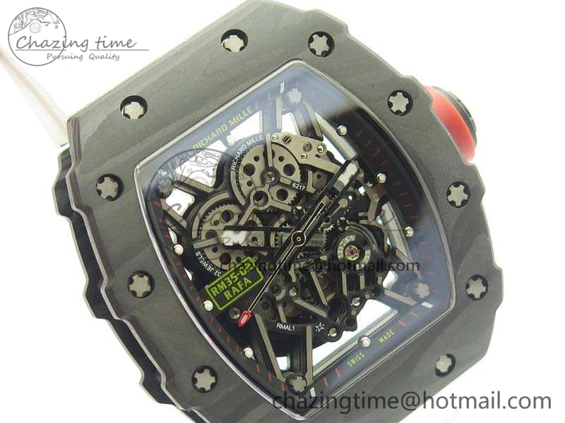 RM035-02 Forged Carbon Case KVF Best Edition Skeleton Dial On White Rubber Strap MIYOTA8215 V Upgraded 9498