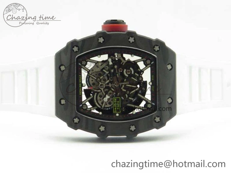 RM035-02 Forged Carbon Case KVF Best Edition Skeleton Dial On White Rubber Strap MIYOTA8215 V Upgraded 9498