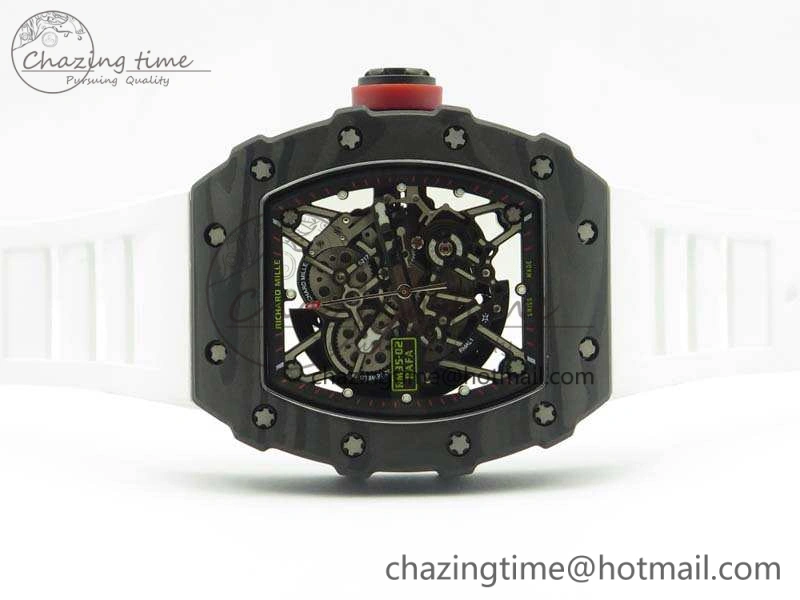 RM035-02 Forged Carbon Case KVF Best Edition Skeleton Dial On White Rubber Strap MIYOTA8215 V Upgraded 9498