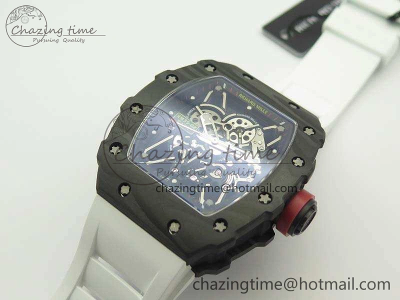 RM035-02 Forged Carbon Case KVF Best Edition Skeleton Dial On White Rubber Strap MIYOTA8215 V Upgraded 9498