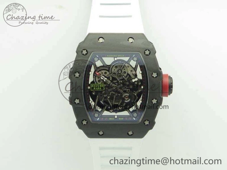 RM035-02 Forged Carbon Case KVF Best Edition Skeleton Dial On White Rubber Strap MIYOTA8215 V Upgraded 9498