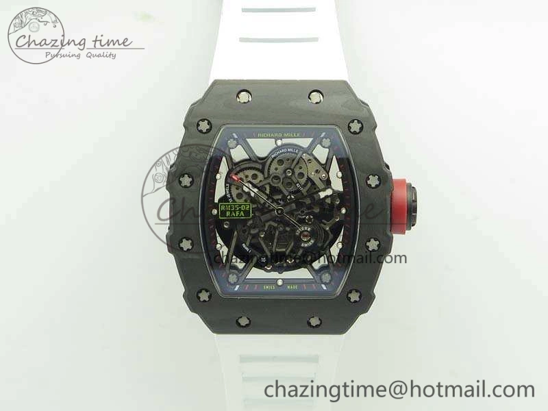 RM035-02 Forged Carbon Case KVF Best Edition Skeleton Dial On White Rubber Strap MIYOTA8215 V Upgraded 9498