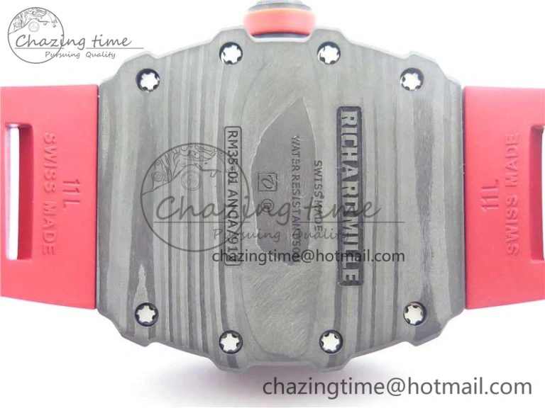 Comfortable RM035-02 KVF Best Edition Solid Caseback Skeleton Dial Red on Rubber Strap MIYOTA8215 V 9446