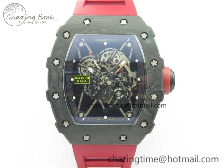 Comfortable RM035-02 KVF Best Edition Solid Caseback Skeleton Dial Red on Rubber Strap MIYOTA8215 V 9446