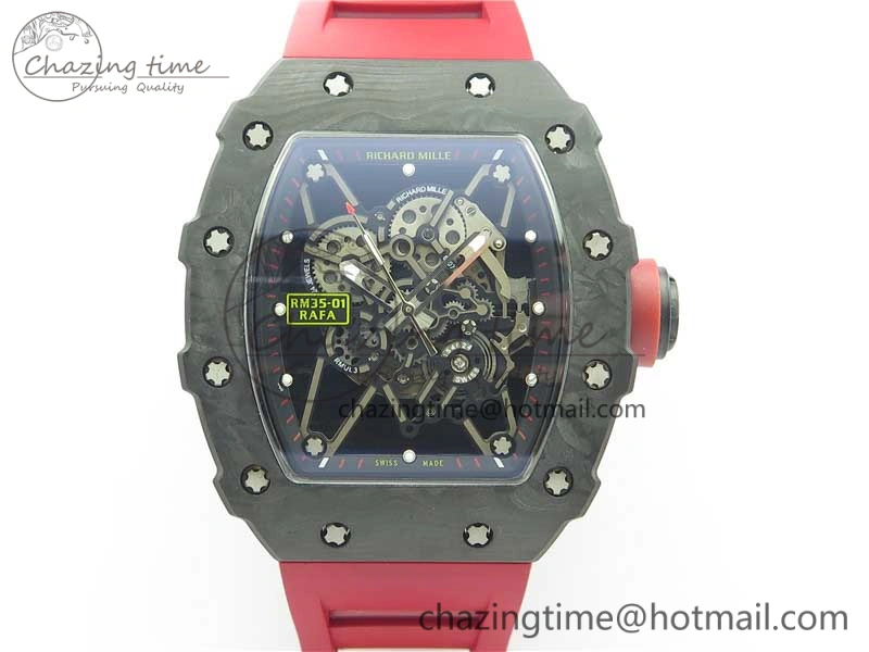 Comfortable RM035-02 KVF Best Edition Solid Caseback Skeleton Dial Red on Rubber Strap MIYOTA8215 V 9446