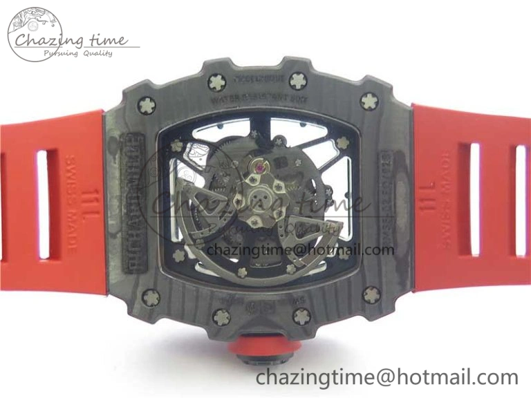 Breathable RM035-02 New Forge Carbon Pattern ‘Z’ Maker Best Edition Skeleton Dial on Red Rubber Strap MIYOTA 9457