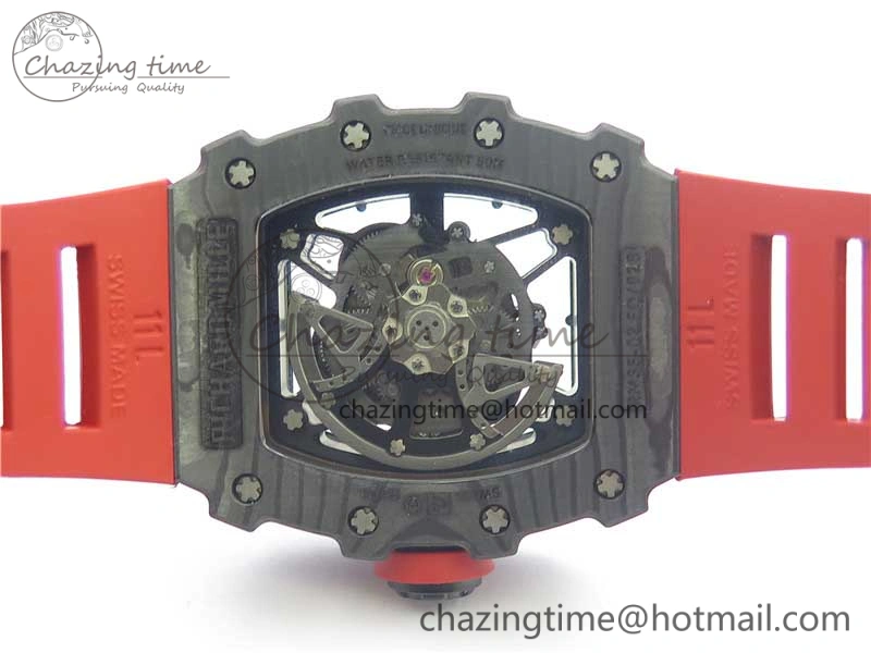 Breathable RM035-02 New Forge Carbon Pattern ‘Z’ Maker Best Edition Skeleton Dial on Red Rubber Strap MIYOTA 9457