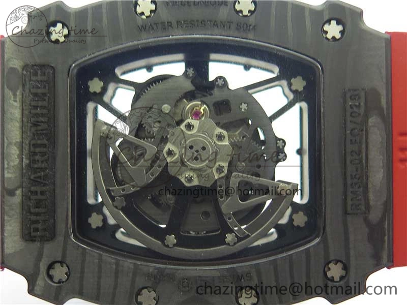 Breathable RM035-02 New Forge Carbon Pattern ‘Z’ Maker Best Edition Skeleton Dial on Red Rubber Strap MIYOTA 9457