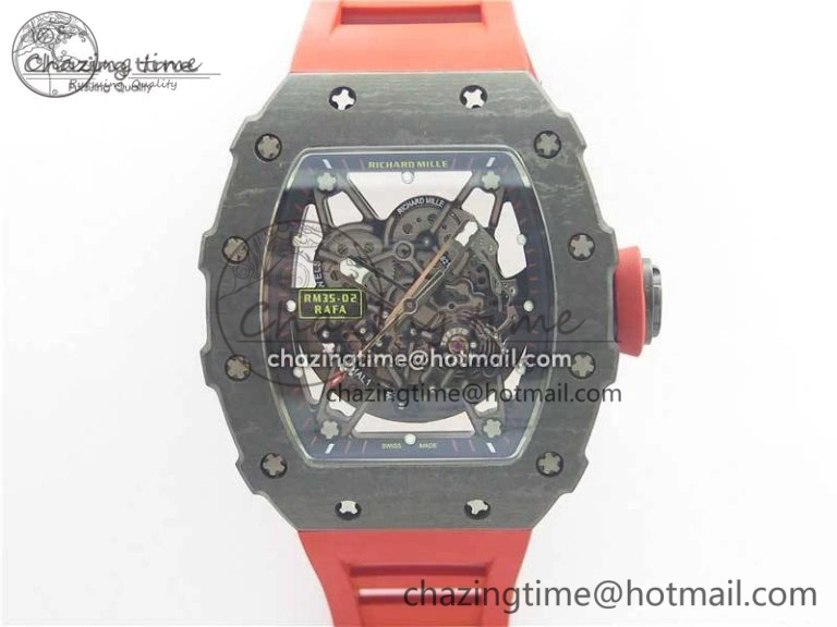 Breathable RM035-02 New Forge Carbon Pattern ‘Z’ Maker Best Edition Skeleton Dial on Red Rubber Strap MIYOTA 9457