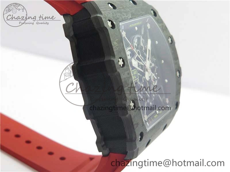 Breathable RM035-02 New Forge Carbon Pattern ‘Z’ Maker Best Edition Skeleton Dial on Red Rubber Strap MIYOTA 9457