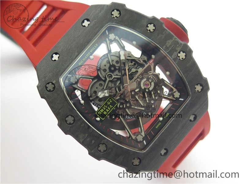 Breathable RM035-02 New Forge Carbon Pattern ‘Z’ Maker Best Edition Skeleton Dial on Red Rubber Strap MIYOTA 9457