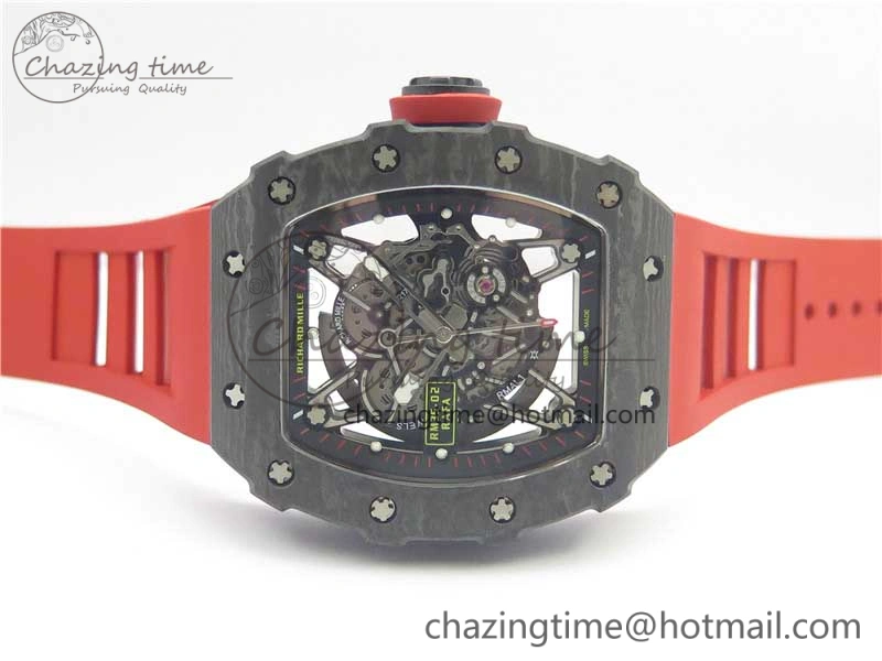 Breathable RM035-02 New Forge Carbon Pattern ‘Z’ Maker Best Edition Skeleton Dial on Red Rubber Strap MIYOTA 9457