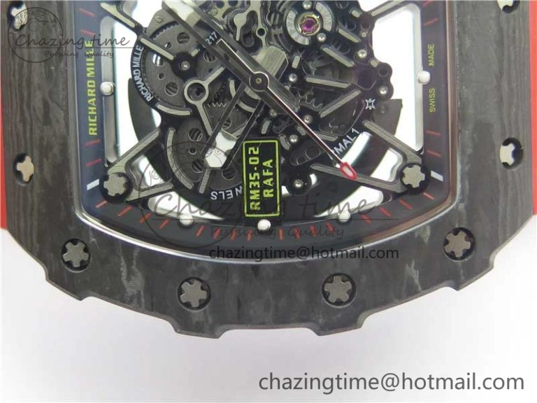 Breathable RM035-02 New Forge Carbon Pattern ‘Z’ Maker Best Edition Skeleton Dial on Red Rubber Strap MIYOTA 9457