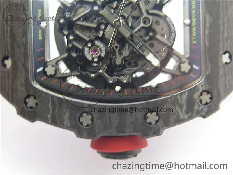 Breathable RM035-02 New Forge Carbon Pattern ‘Z’ Maker Best Edition Skeleton Dial on Red Rubber Strap MIYOTA 9457