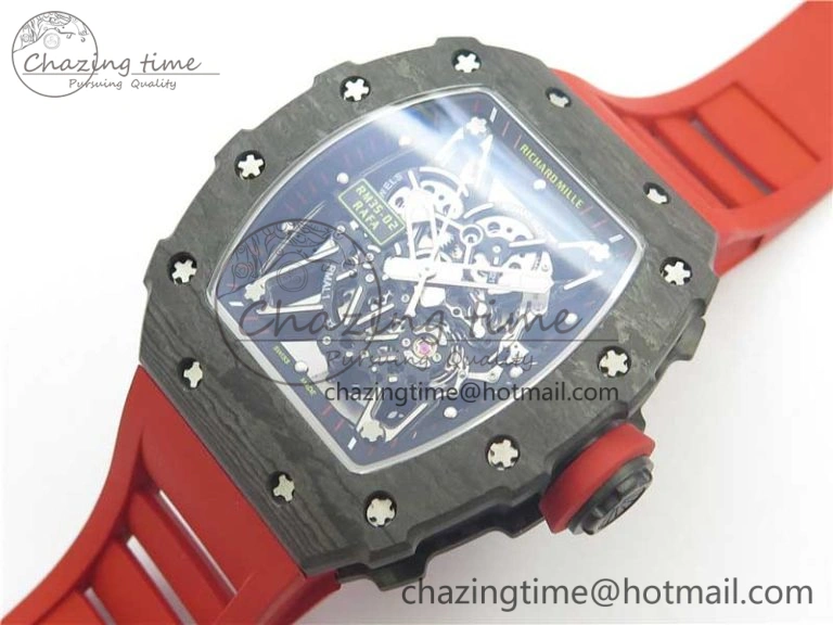 Breathable RM035-02 New Forge Carbon Pattern ‘Z’ Maker Best Edition Skeleton Dial on Red Rubber Strap MIYOTA 9457