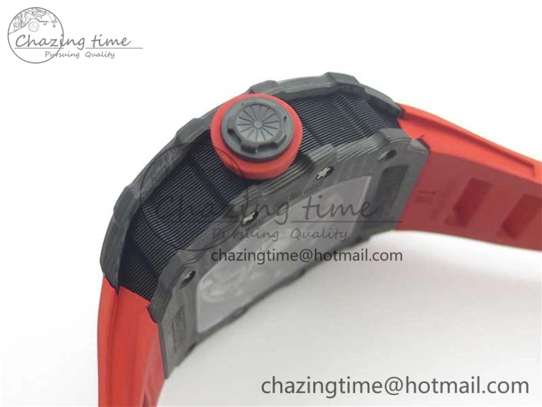 Breathable RM035-02 New Forge Carbon Pattern ‘Z’ Maker Best Edition Skeleton Dial on Red Rubber Strap MIYOTA 9457