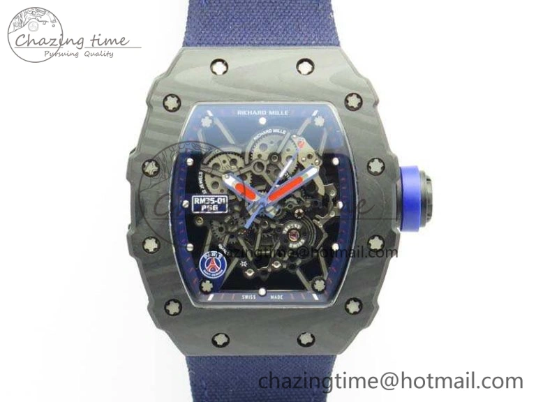 RM035-02 PSG Forged Carbon Caseback KVF Best Edition Skeleton Dial On Blue Nylon Strap MIYOTA8215 V Lightweight 9516