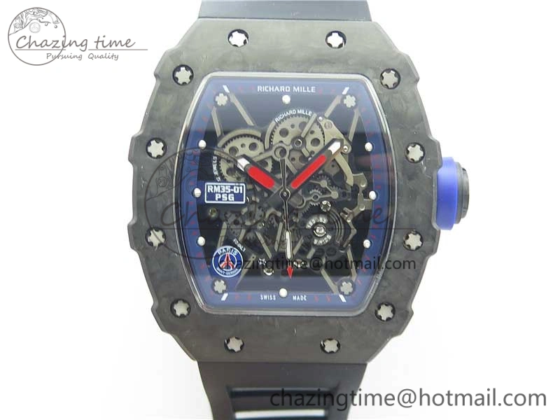 Packable RM035-02 PSG KVF Best Edition Solid Caseback Skeleton Dial Blue on Black Rubber Strap MIYOTA8215 V 9444