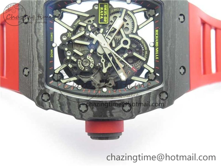 Practical RM035-02 REAL NTPT ZF X ABD UPGRADED 1:1 BEST EDITION SKELETON DIAL ON RED RUBBER STRAP NH05A V 9417