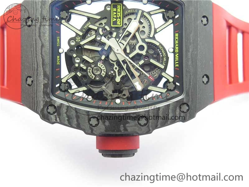 Practical RM035-02 REAL NTPT ZF X ABD UPGRADED 1:1 BEST EDITION SKELETON DIAL ON RED RUBBER STRAP NH05A V 9417