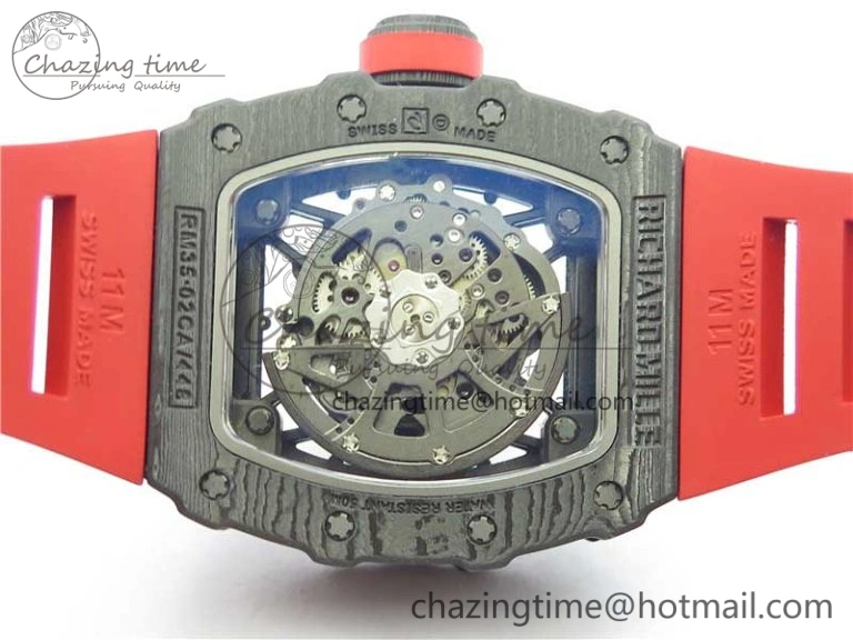 Practical RM035-02 REAL NTPT ZF X ABD UPGRADED 1:1 BEST EDITION SKELETON DIAL ON RED RUBBER STRAP NH05A V 9417