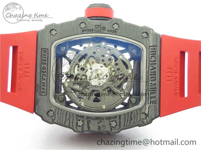 Practical RM035-02 REAL NTPT ZF X ABD UPGRADED 1:1 BEST EDITION SKELETON DIAL ON RED RUBBER STRAP NH05A V 9417