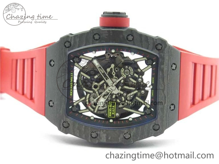 Practical RM035-02 REAL NTPT ZF X ABD UPGRADED 1:1 BEST EDITION SKELETON DIAL ON RED RUBBER STRAP NH05A V 9417