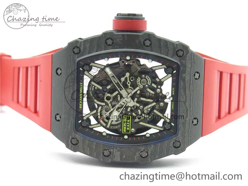 Practical RM035-02 REAL NTPT ZF X ABD UPGRADED 1:1 BEST EDITION SKELETON DIAL ON RED RUBBER STRAP NH05A V 9417