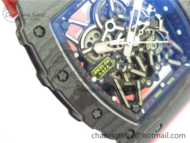 Practical RM035-02 REAL NTPT ZF X ABD UPGRADED 1:1 BEST EDITION SKELETON DIAL ON RED RUBBER STRAP NH05A V 9417
