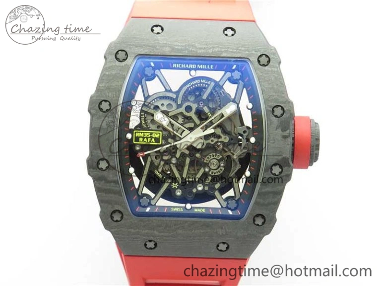 Practical RM035-02 REAL NTPT ZF X ABD UPGRADED 1:1 BEST EDITION SKELETON DIAL ON RED RUBBER STRAP NH05A V 9417