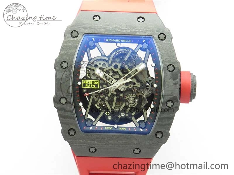 Practical RM035-02 REAL NTPT ZF X ABD UPGRADED 1:1 BEST EDITION SKELETON DIAL ON RED RUBBER STRAP NH05A V 9417