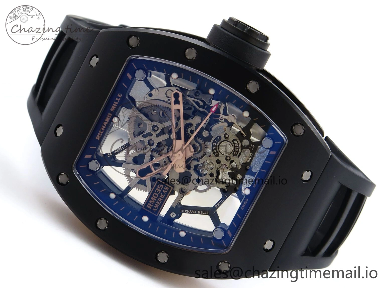 Durable RM035-02 RG Black Ceramic SONIC Best Edition Skeleton Dial on Black Rubber Strap Clone RMUL 9262