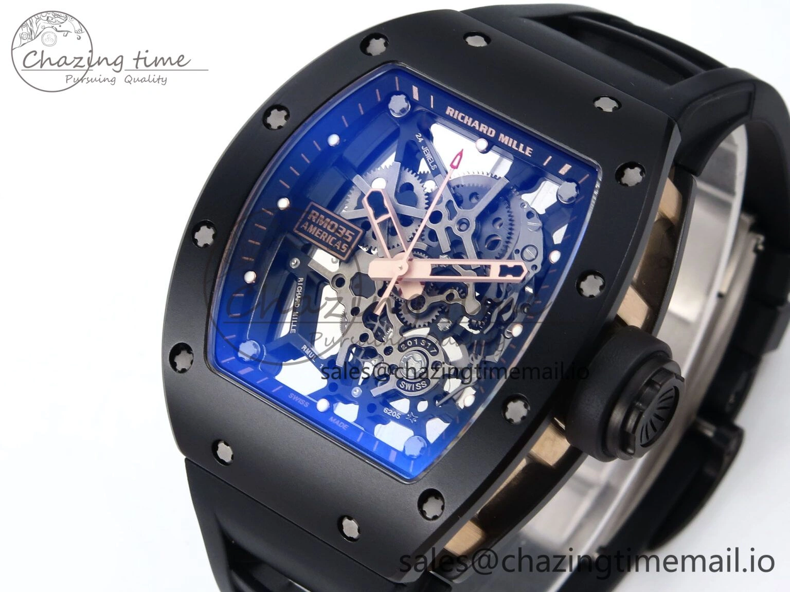 Durable RM035-02 RG Black Ceramic SONIC Best Edition Skeleton Dial on Black Rubber Strap Clone RMUL 9262