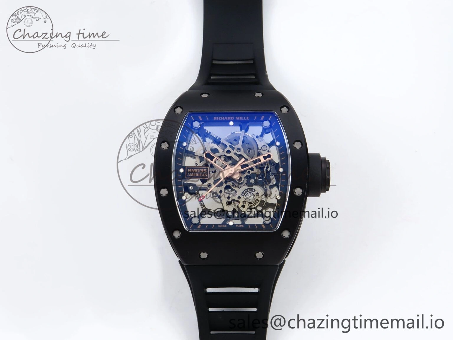 Durable RM035-02 RG Black Ceramic SONIC Best Edition Skeleton Dial on Black Rubber Strap Clone RMUL 9262