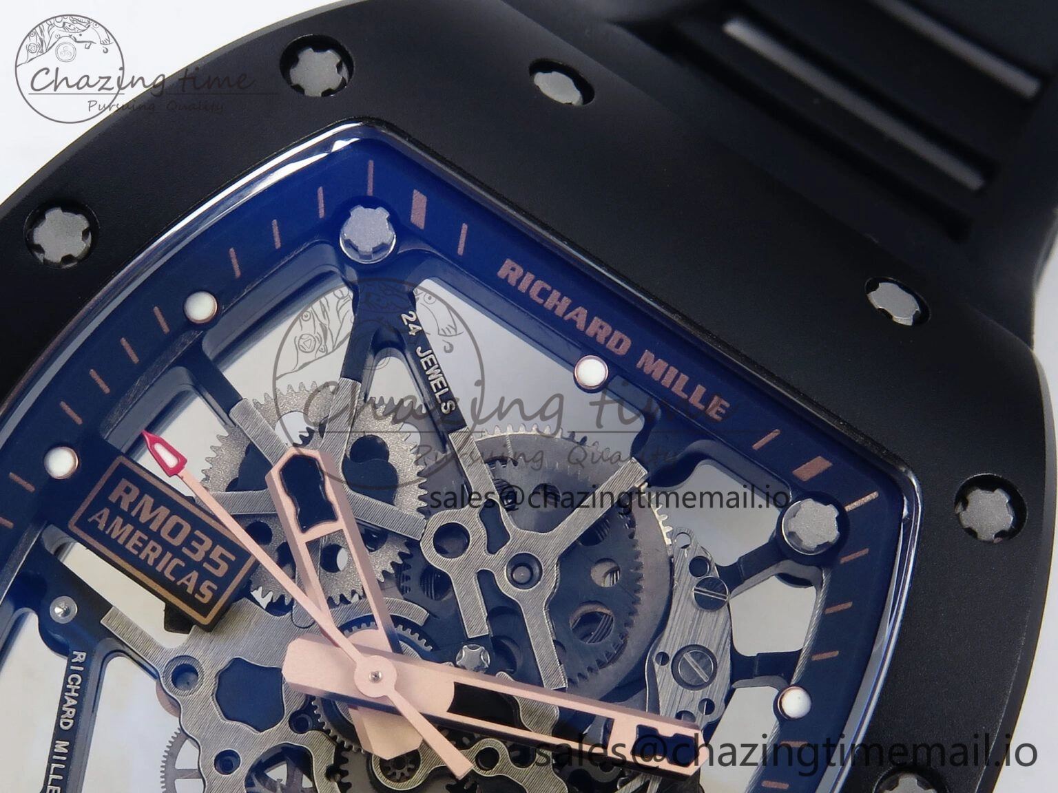 Durable RM035-02 RG Black Ceramic SONIC Best Edition Skeleton Dial on Black Rubber Strap Clone RMUL 9262