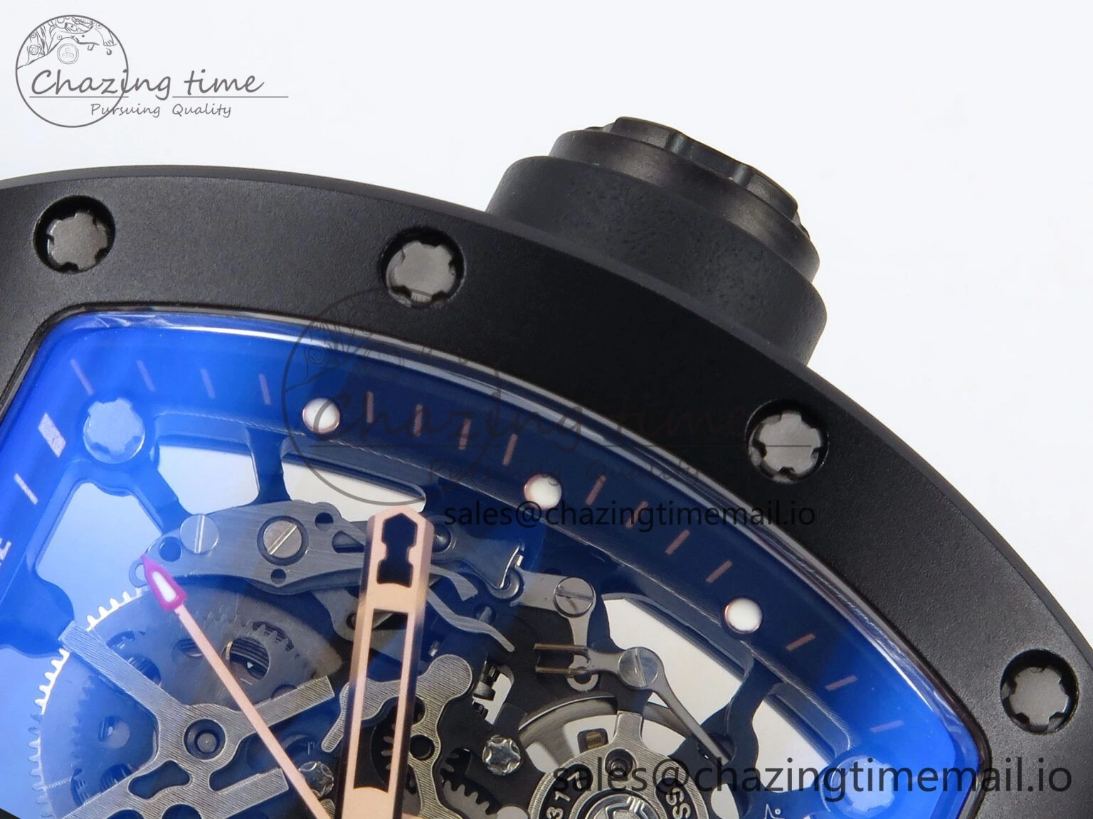 Durable RM035-02 RG Black Ceramic SONIC Best Edition Skeleton Dial on Black Rubber Strap Clone RMUL 9262