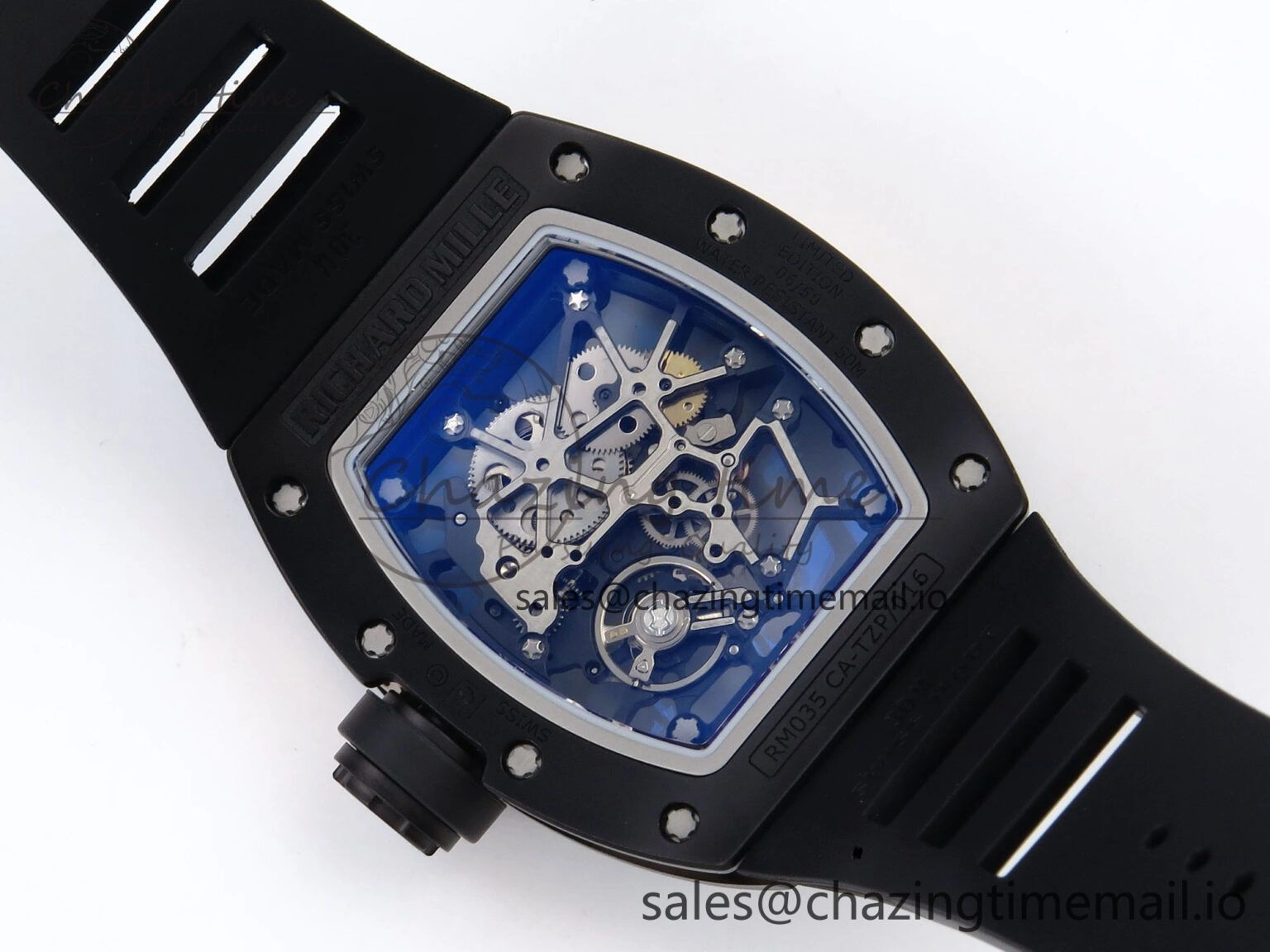 Durable RM035-02 RG Black Ceramic SONIC Best Edition Skeleton Dial on Black Rubber Strap Clone RMUL 9262