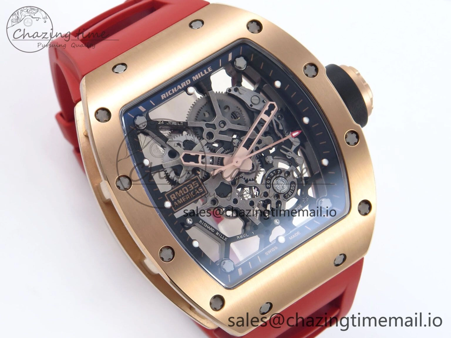 Sleek RM035-02 RG KVF 1:1 Best Edition Skeleton Dial on Red Rubber Strap Clone RMUL 9184