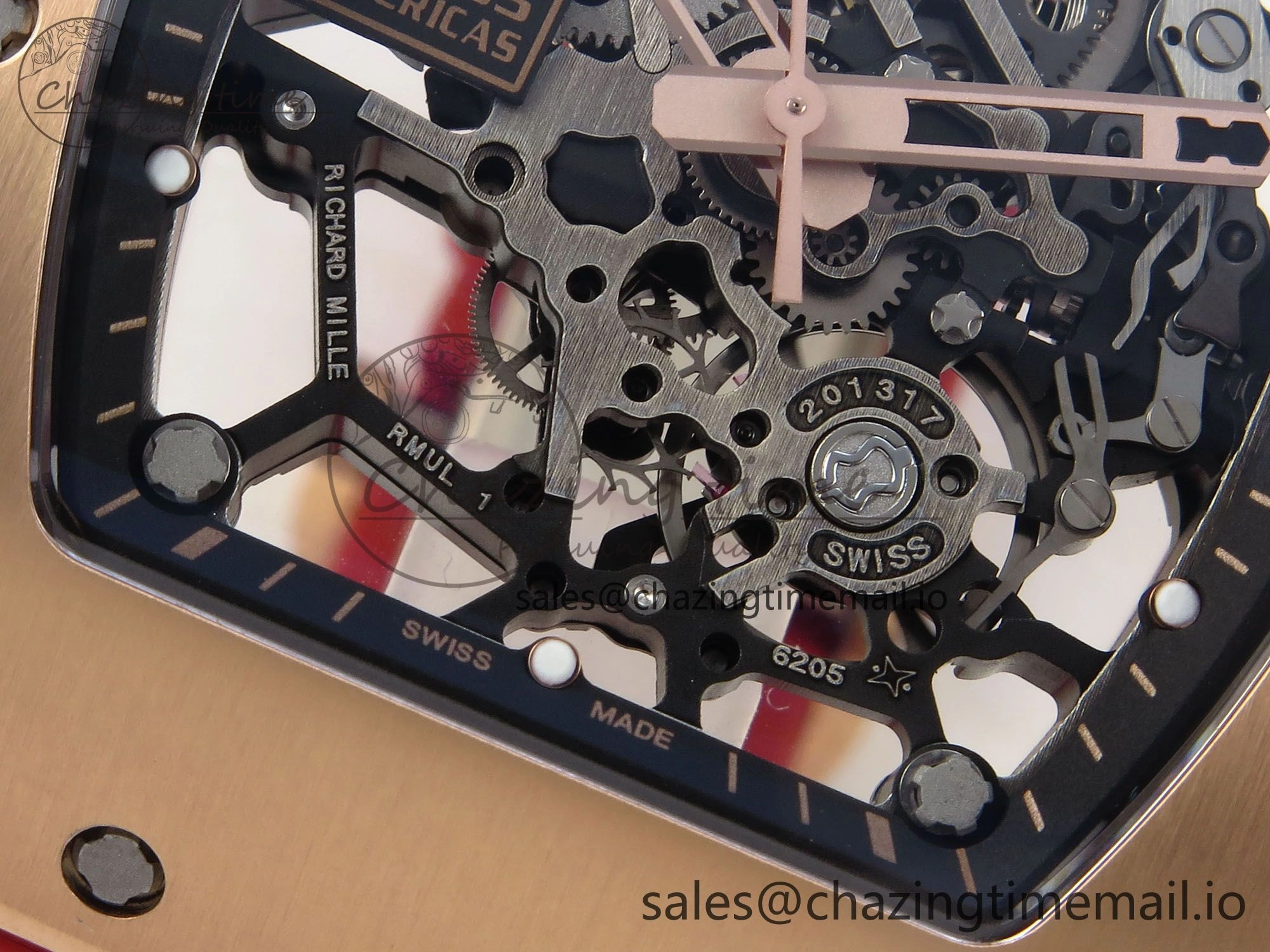 Sleek RM035-02 RG KVF 1:1 Best Edition Skeleton Dial on Red Rubber Strap Clone RMUL 9184