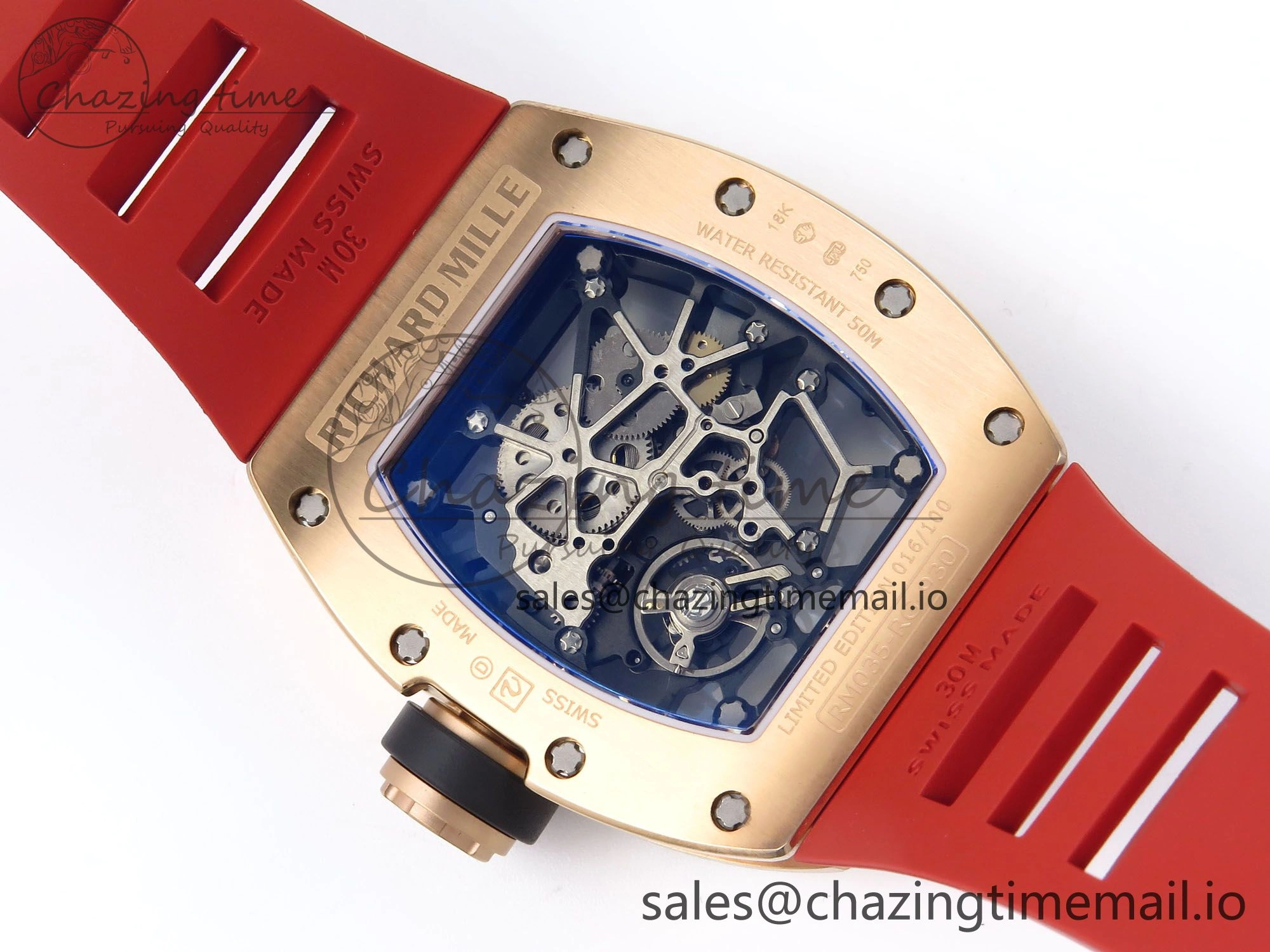 Sleek RM035-02 RG KVF 1:1 Best Edition Skeleton Dial on Red Rubber Strap Clone RMUL 9184