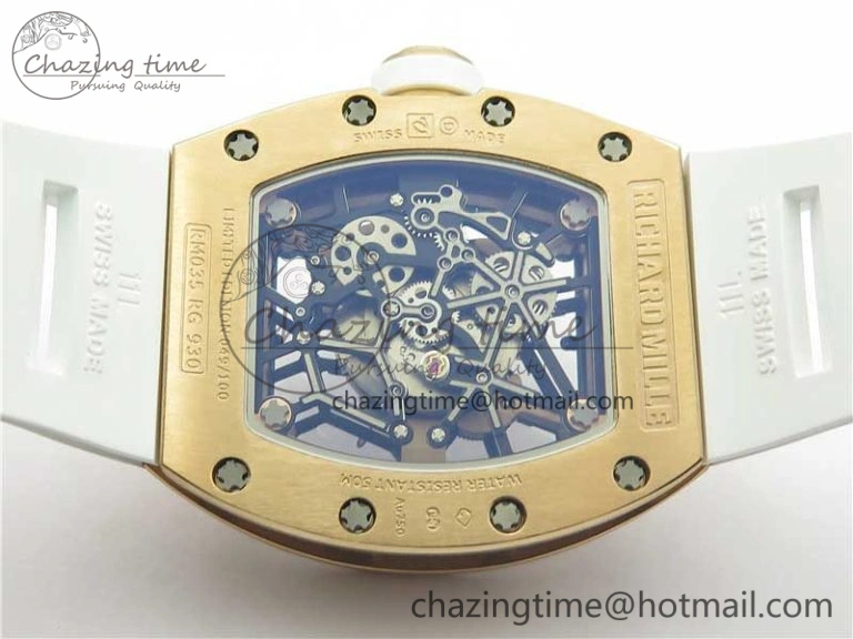 Lightweight RM035-02 RG KVF Best Edition Skeleton Dial Black on White Rubber Strap MIYOTA 9454