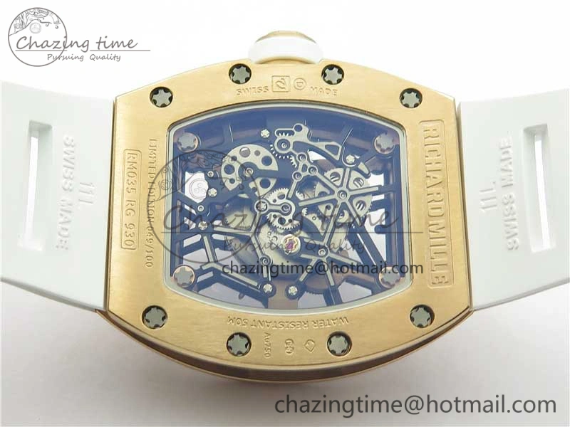 Lightweight RM035-02 RG KVF Best Edition Skeleton Dial Black on White Rubber Strap MIYOTA 9454