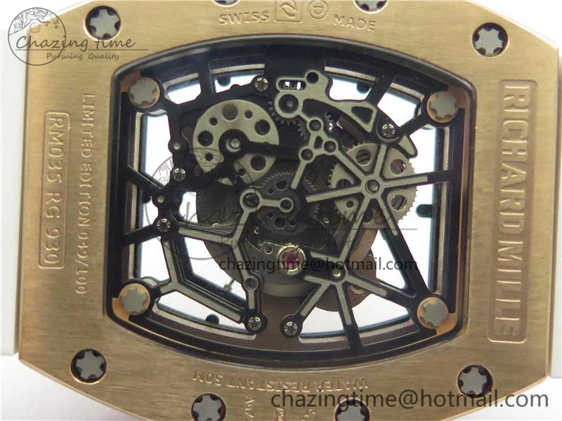 Lightweight RM035-02 RG KVF Best Edition Skeleton Dial Black on White Rubber Strap MIYOTA 9454