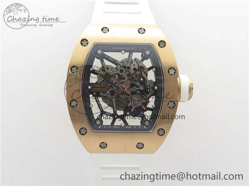 Lightweight RM035-02 RG KVF Best Edition Skeleton Dial Black on White Rubber Strap MIYOTA 9454