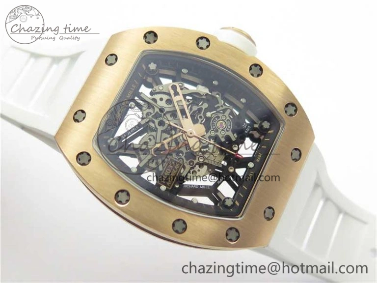 Lightweight RM035-02 RG KVF Best Edition Skeleton Dial Black on White Rubber Strap MIYOTA 9454