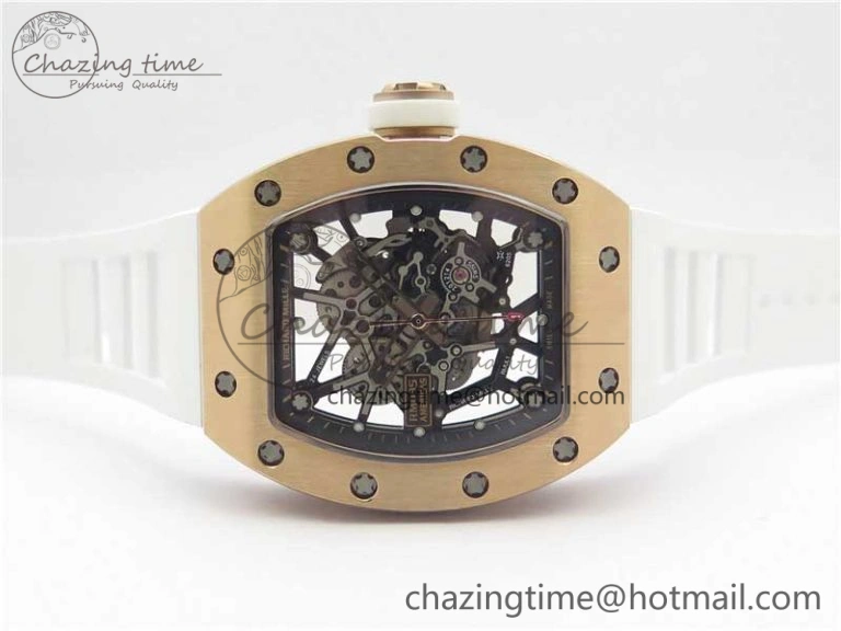 Lightweight RM035-02 RG KVF Best Edition Skeleton Dial Black on White Rubber Strap MIYOTA 9454