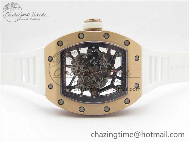 Lightweight RM035-02 RG KVF Best Edition Skeleton Dial Black on White Rubber Strap MIYOTA 9454